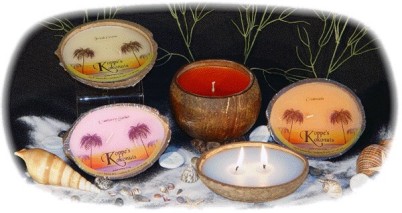 The Koppe's Kokonuts Kandles Line of Coconut Shell Scented Candles